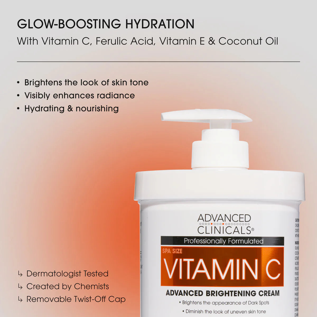 Advanced Clinicals Vitamin C Brightening Body Cream 16oz (454 g)