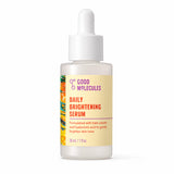 A 30 mL dropper bottle of Good Molecules Daily Brightening Serum on a clean white background. The bottle is frosted white with a white dropper cap and features a pale yellow label with purple and orange text.