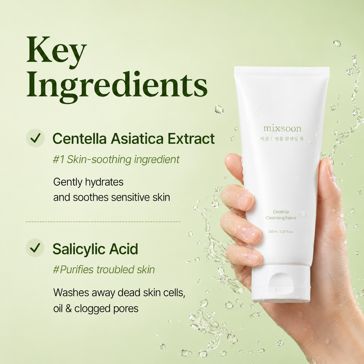 MIXSOON Centella Cleansing Foam | Gentle K-Beauty Face Wash 150ml