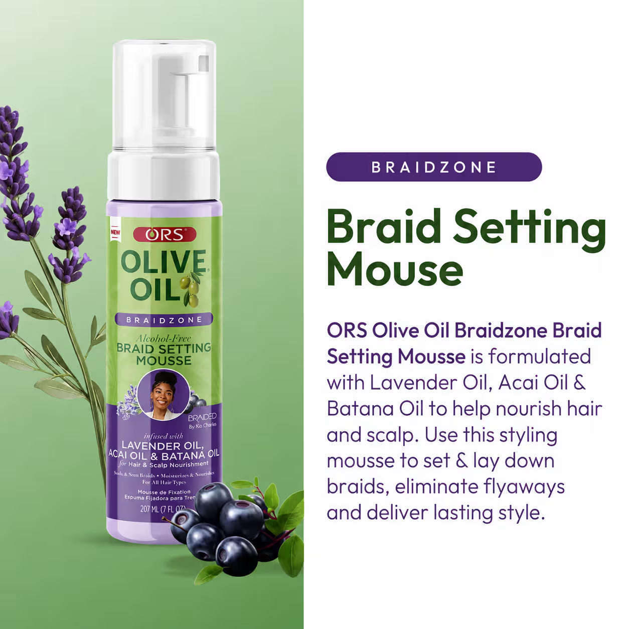 ORS Olive Oil Braidzone Braid Setting Mousse for Hair & Scalp Nourishment (7.0 oz)