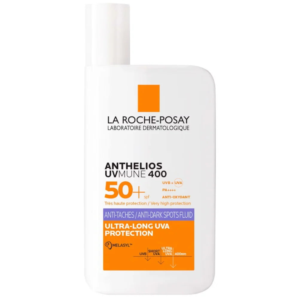 La Roche-Posay Anthelios UVMune 400 sunscreen bottle on a white background
